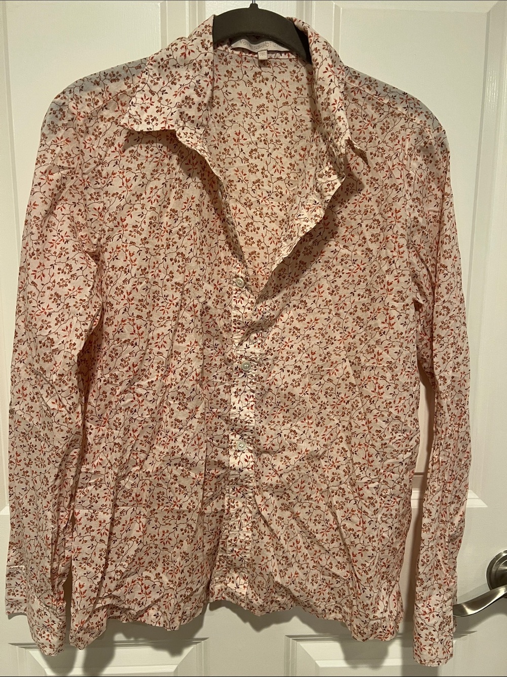 Vanessa Bruno Cream Button-Down Shirt with Rust Floral Motif